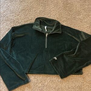 Fabletics Dark Green Ribbed Half-Zip Pullover